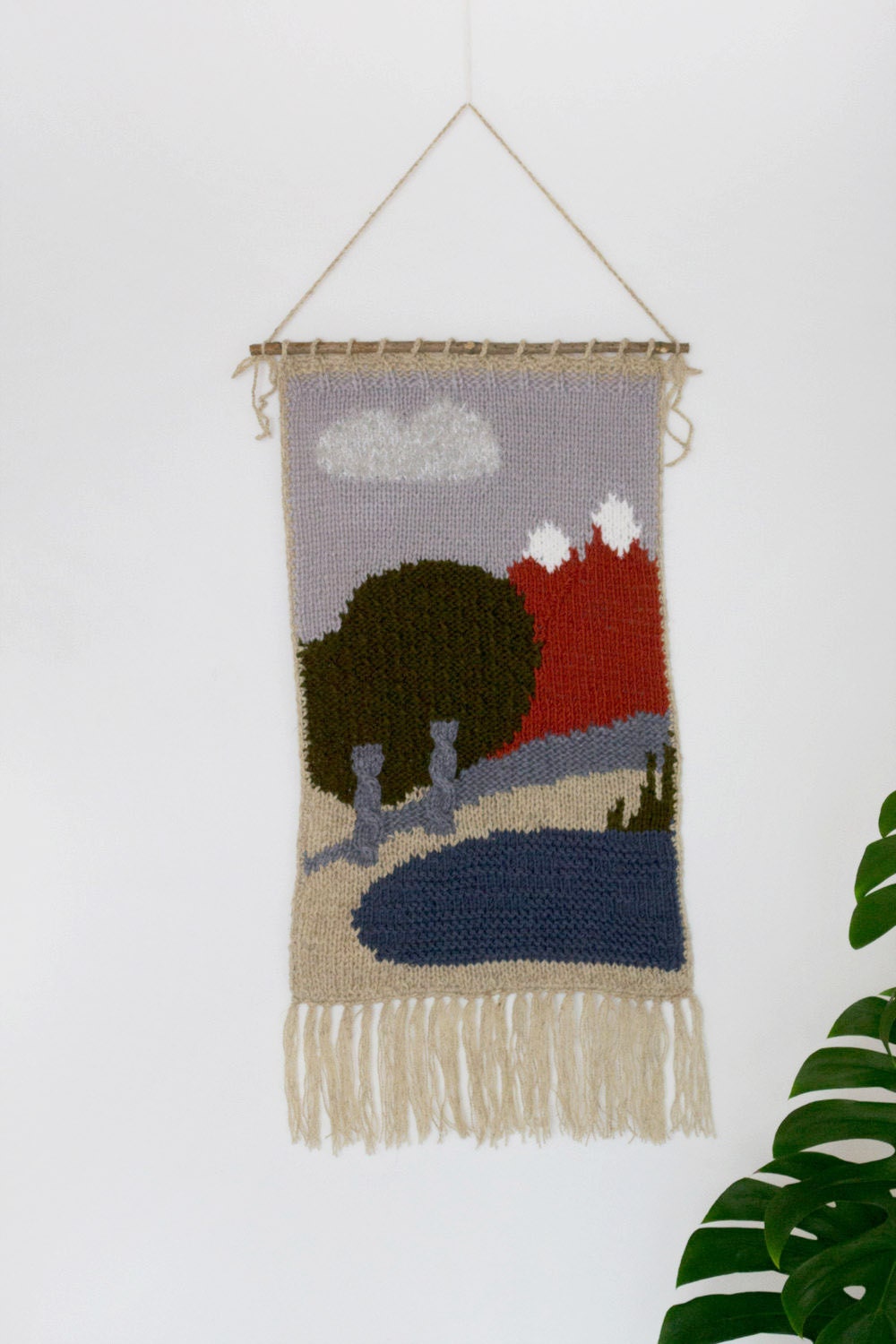 Large hand knitted wall hanging // Nursery decor fiber art