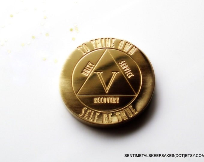Customizable engraved MED 1.25" Sobriety recovery coin, Brass gold sobriety token, add your details, see description to order and customize
