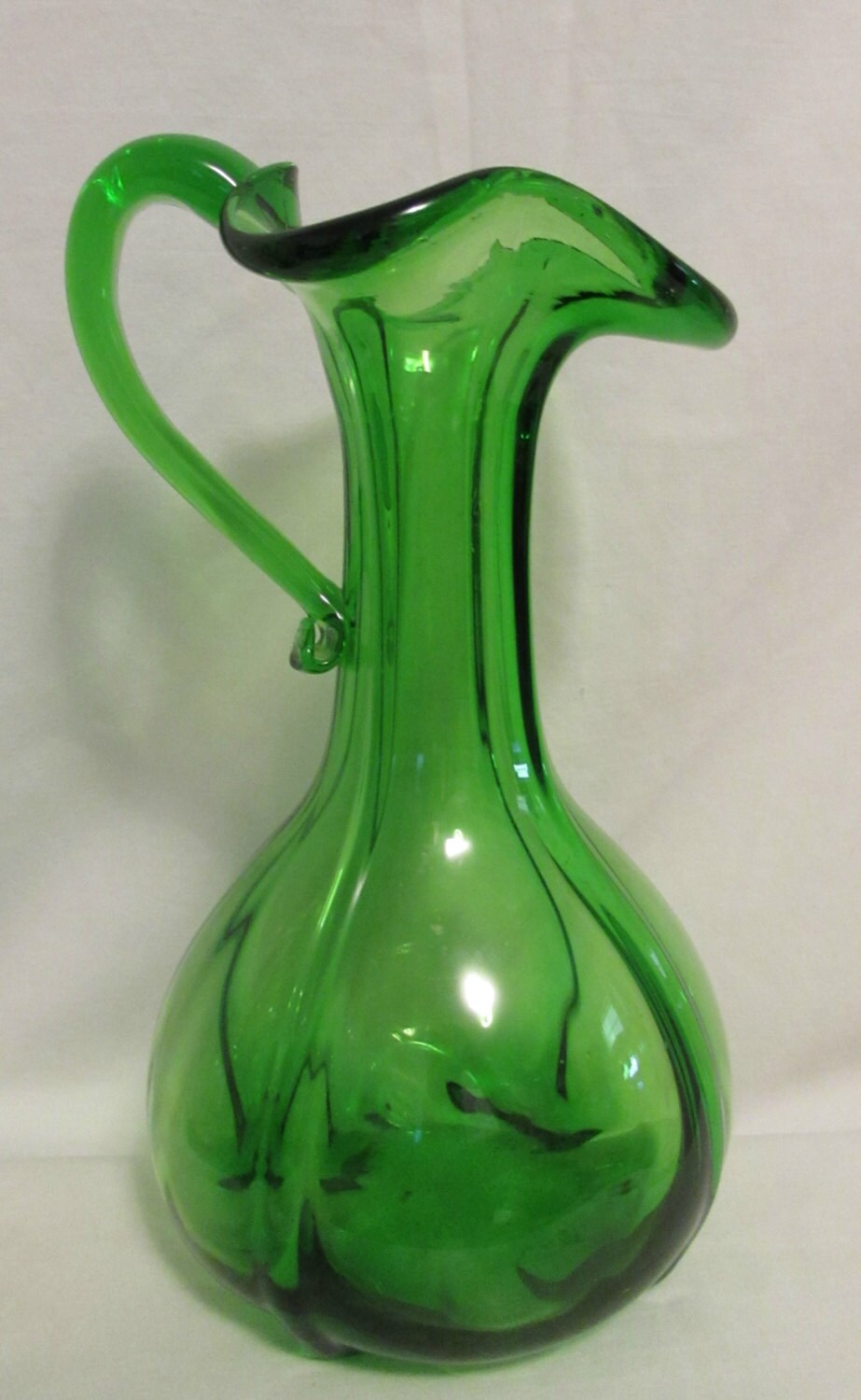 Pitcher Handblown Green Glass 1960's
