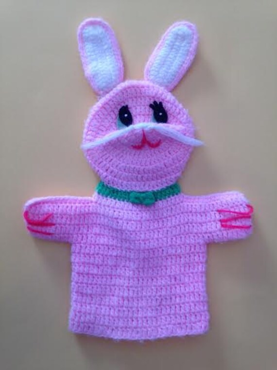 SALE Vintage Pink Bunny Rabbit Puppet. Vintage Knit Puppet.