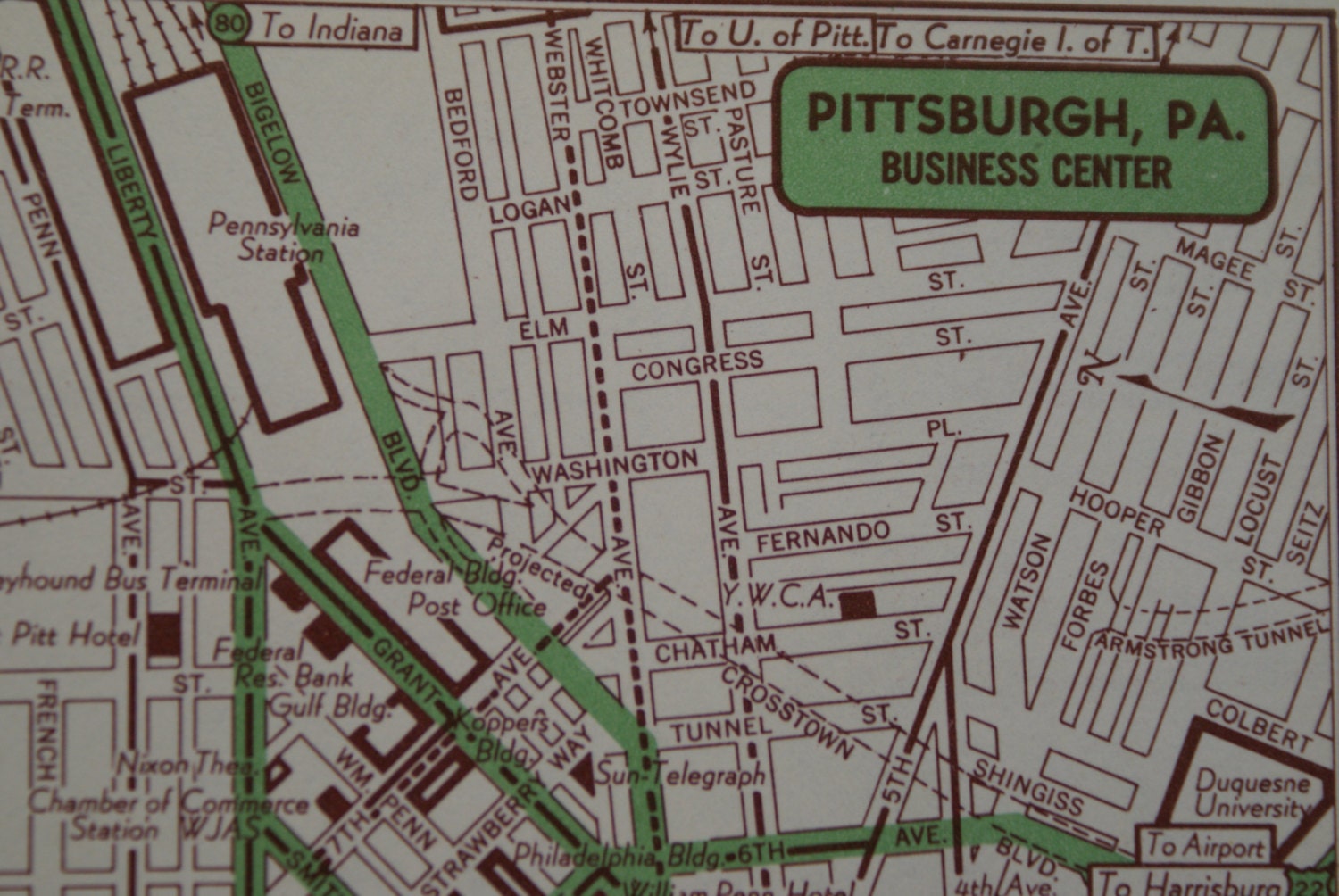 1951 Pittsburgh City Map Vintage Map of by TheWoodenEarth