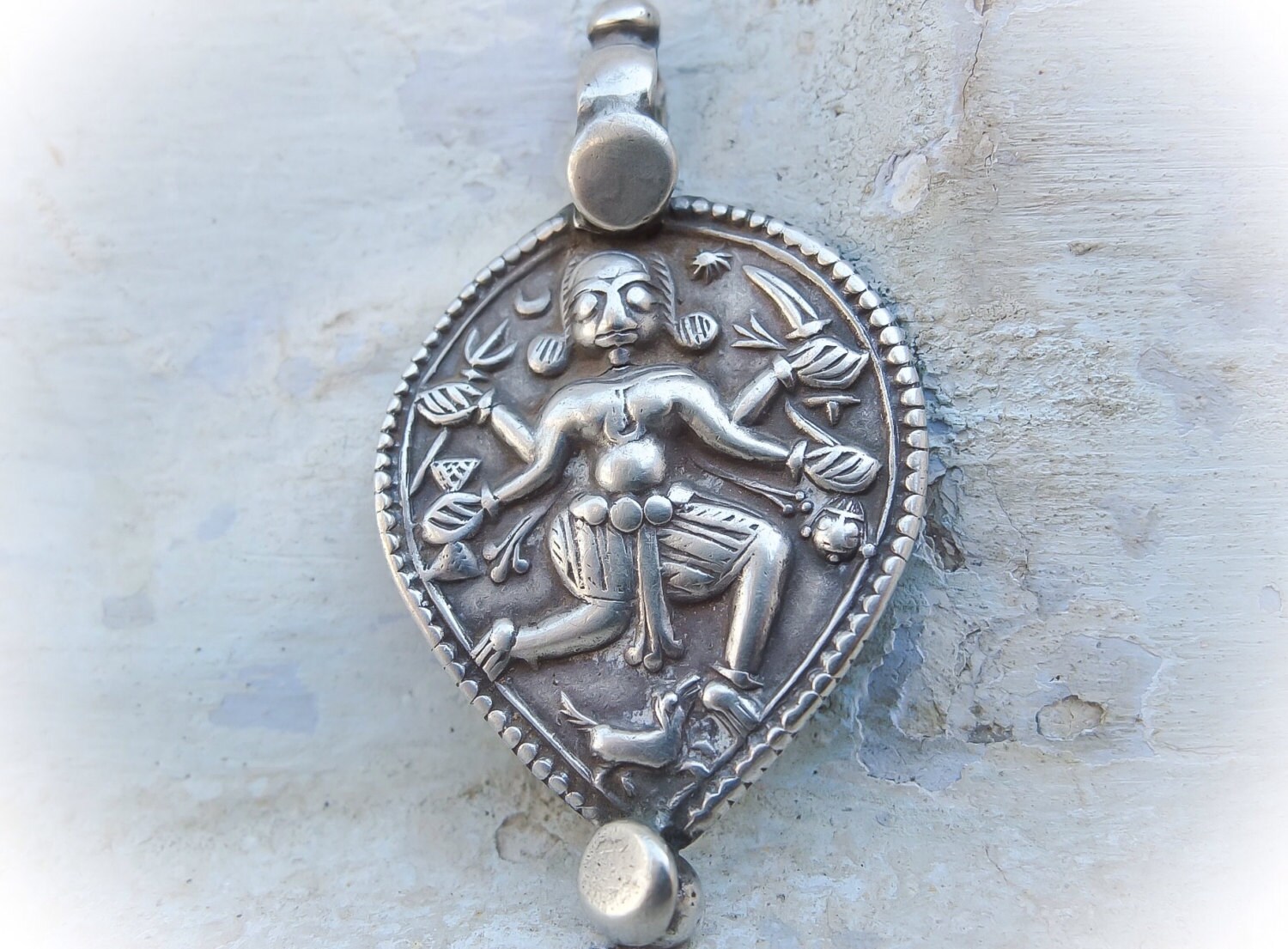 Large Silver Kali Protection Amulet Tribal India Jewelry Old