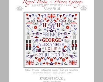 Royal Baby PRINCE GEORGE Counted Cross Stitch Sampler Kit by Riverdrift House