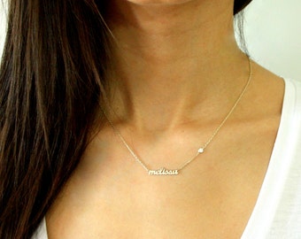 Mini Name Necklace with Birthstone ~ Personalized Name Necklace ~ Gold Name Necklace ~ Personalized Jewelry ~ Valentine's Day Gift
