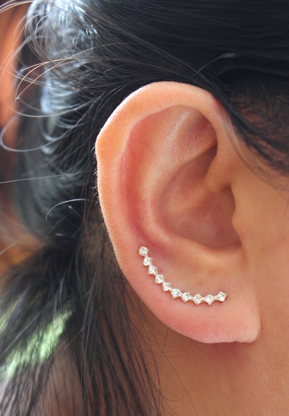 CZ Ear Cuff Ear Climber Sterling Silver Ear Cuff by JCoJewellery