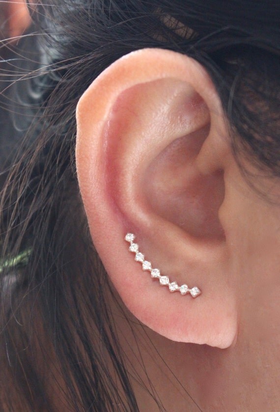 Crystal Ear Cuff Ear Climber Sterling Silver Ear by JCoJewellery