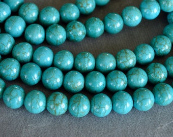 Turquoise Beads, 8mm, Round Synthetic Turquoise Stone Beads, 20 Beads, Stone, Gemstone, Hole 1mm