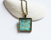 Floral Motifs // Pendant square shape metal brass with image under glass // 2015 Best Trends // Great Gifts For Her // Summer Life