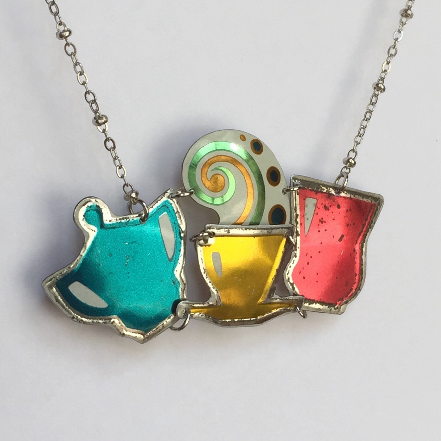 Vintage tin jewelry Coffee can statement necklace Upcycled