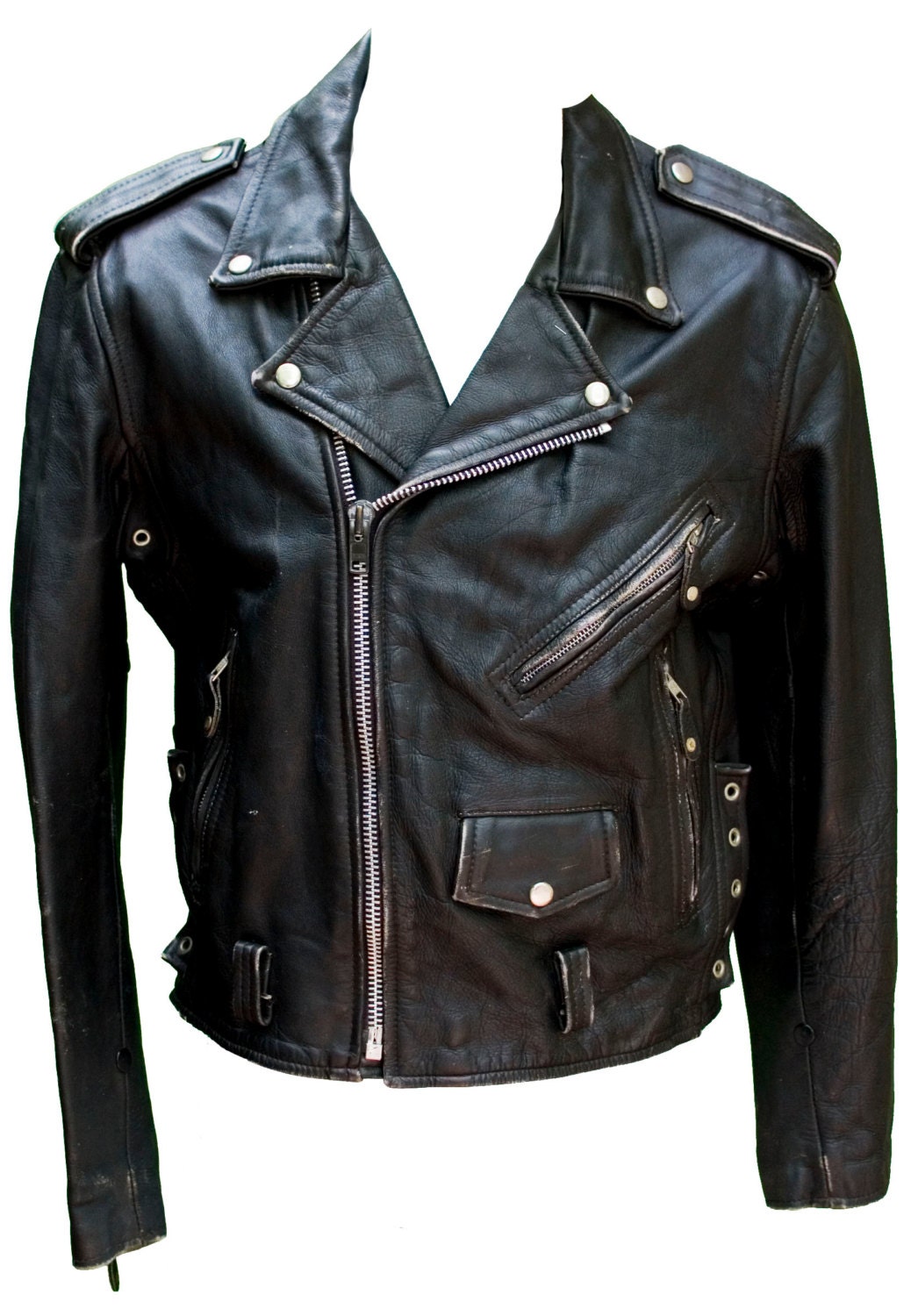 1980s Large Motorcycle Jacket Mens Black Leather by TopangaHiddenT