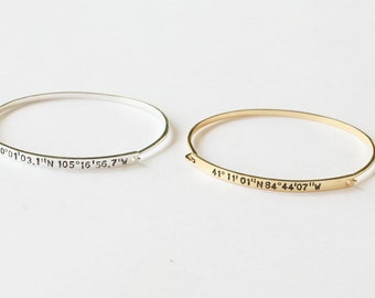 20% OFF Coordinates Bracelet / Latitude Longitude Bracelet / Coordinates Jewelry / Coordinates Bangle in Sterling Silver - JB09