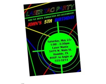 LASER TAG Birthday Party Invitation Invite - Arcade - Digital or Printed