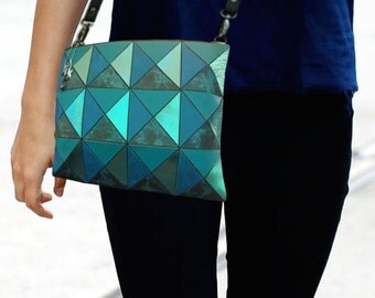 Turquoise Crossbody Bag, Leather crossbody bag, Geometric leather Bag, turquoise Bag, crossbody purse, Crossbody Bag, Multi turquoise bag