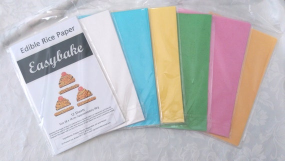 Easy Bake Edible Rice Paper Pkt 12 Sheets White Blue Pink