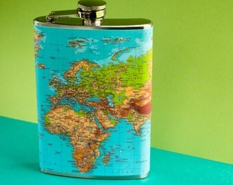 World Map Flask Stainless Steel Flask Hip Flask Pocket Flask