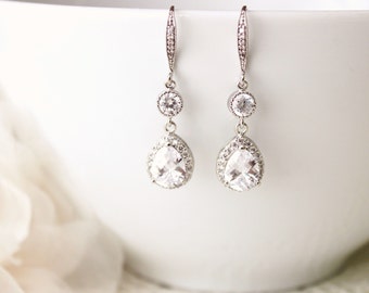 Wedding Jewelry Crystal Wedding Earrings Bridal Earrings Bridesmaid Gift Earrings Cubic Zirconia Dangle Drop Earrings Bridal Jewelry