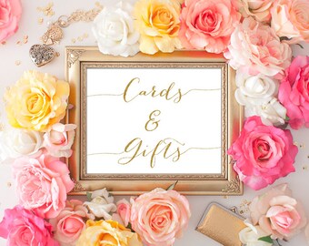 75% OFF SALE - Cards and Gifts Wedding Sign - 8x10 Wedding Printable Art, Printable Wedding Sign, Gold Wedding, Reception Printable