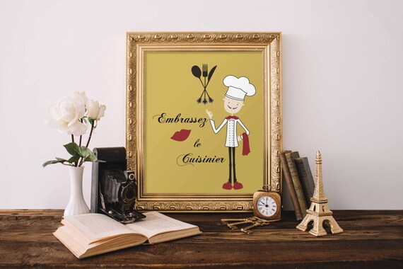 French Chef Art Print Kiss the Cook by ByThursdaysChild on Etsy