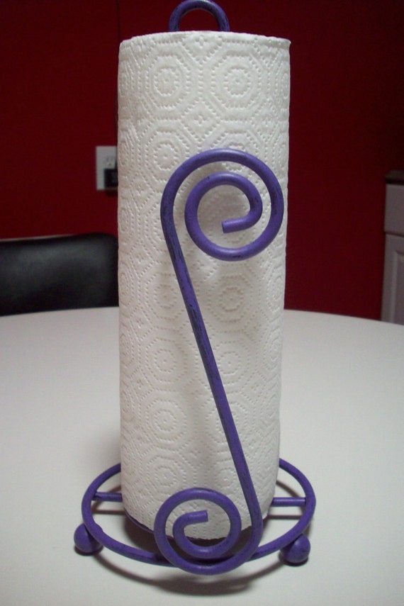 Purple Paper Towel Holder/ Repurposed by UpcycledCottageDecor