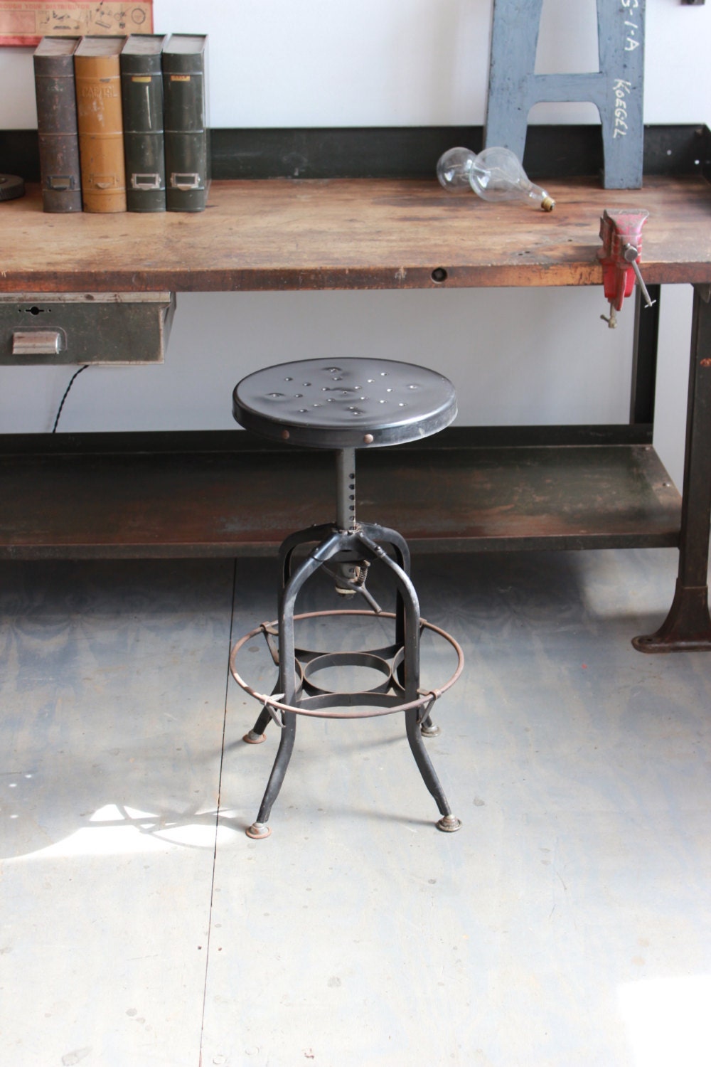 Vintage Industrial Steel Toledo UHL Draftsman Stool/ Chair ca. 1950s
