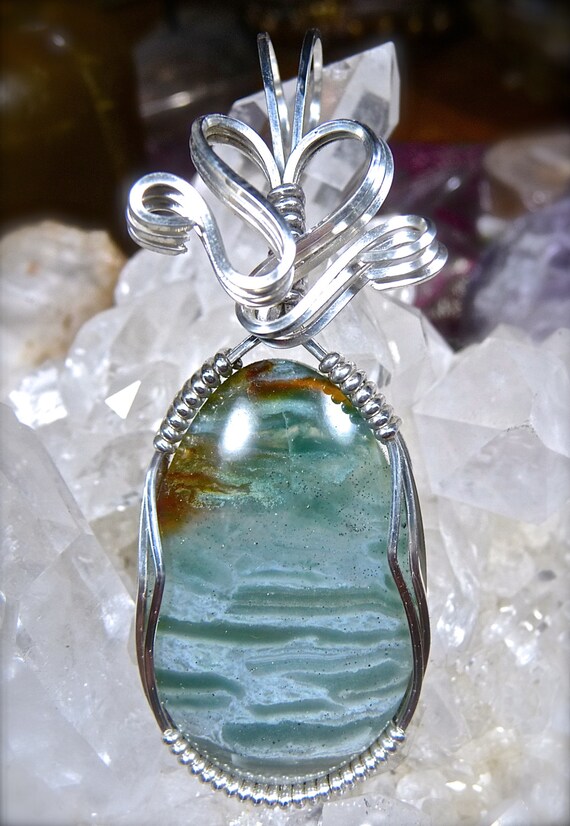 Wire Wrapped OCEAN WAVE AGATE in Sterling & Argentium Silver