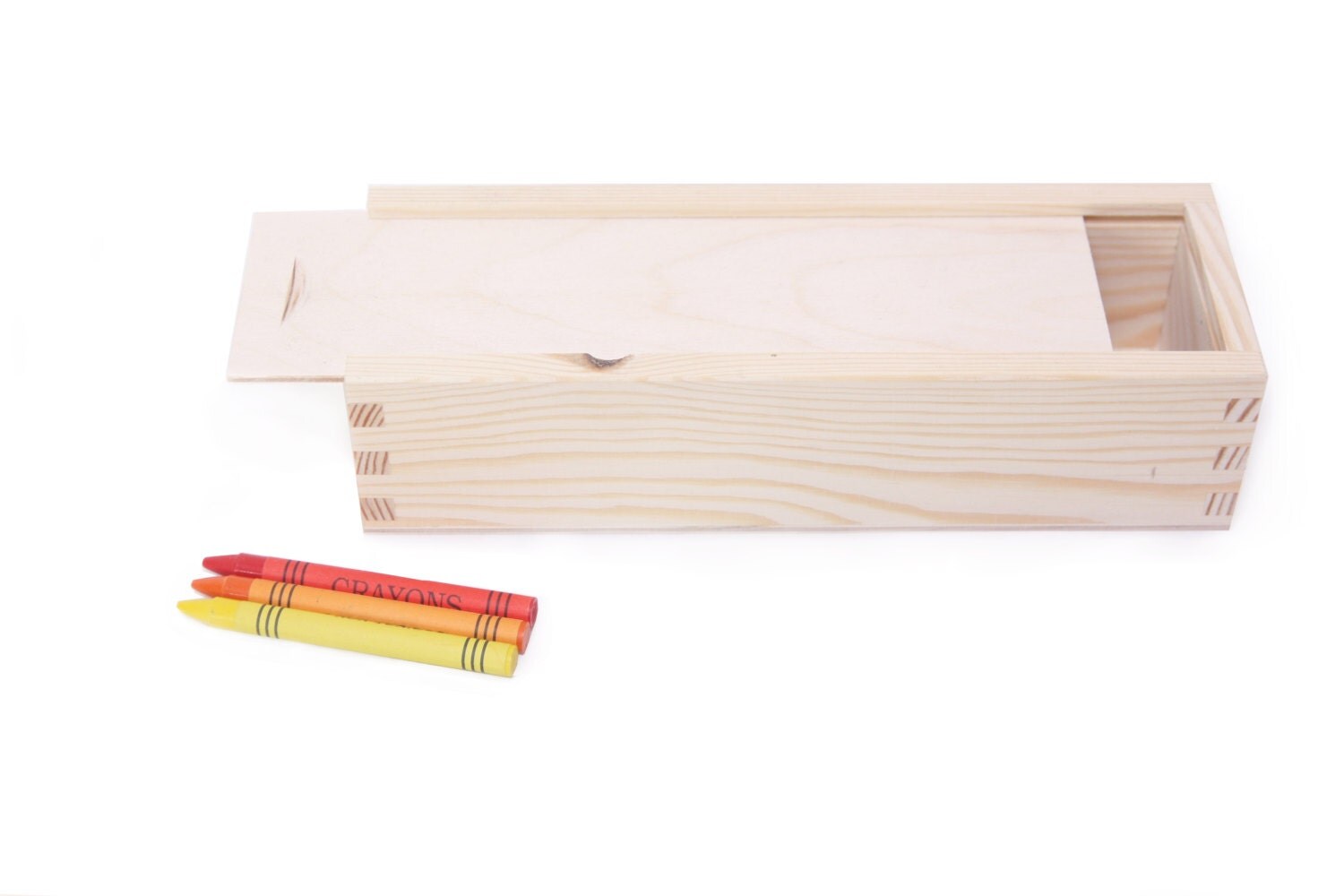 wooden pencil case sliding lid unfinished box unpainted plain