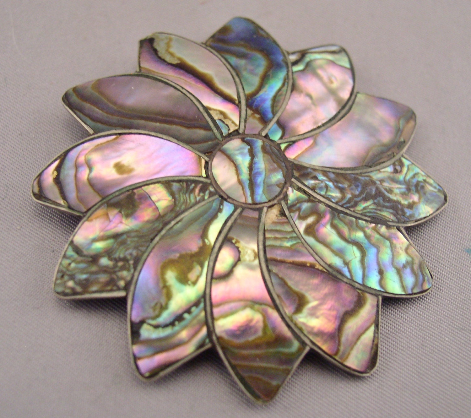 1930s Mexican Silver Abalone Brooch Taxco 925 Pre Eagle 2 38″ Vintage Jewelry Haute Juice 7106