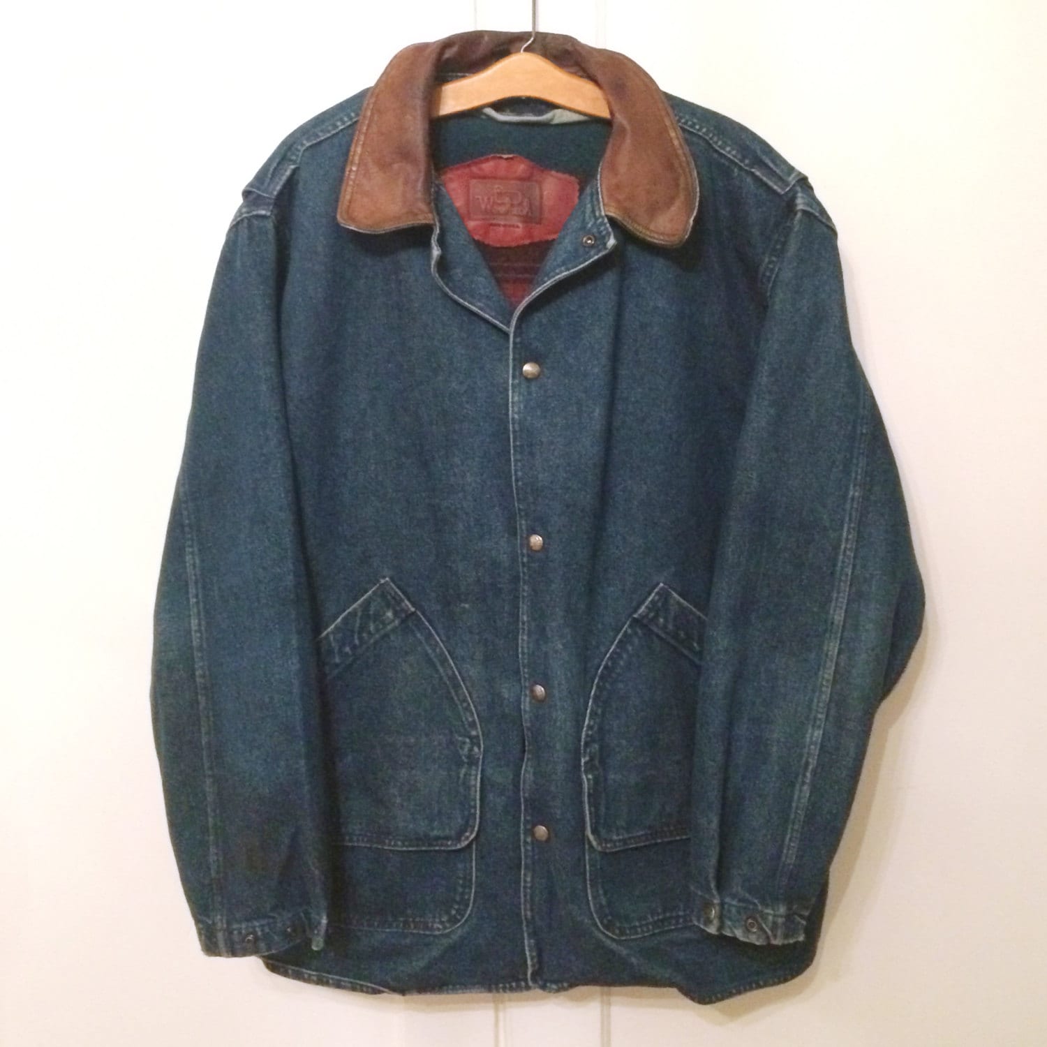Vintage Woolrich Denim Chore Coat Wool Lined size Large to