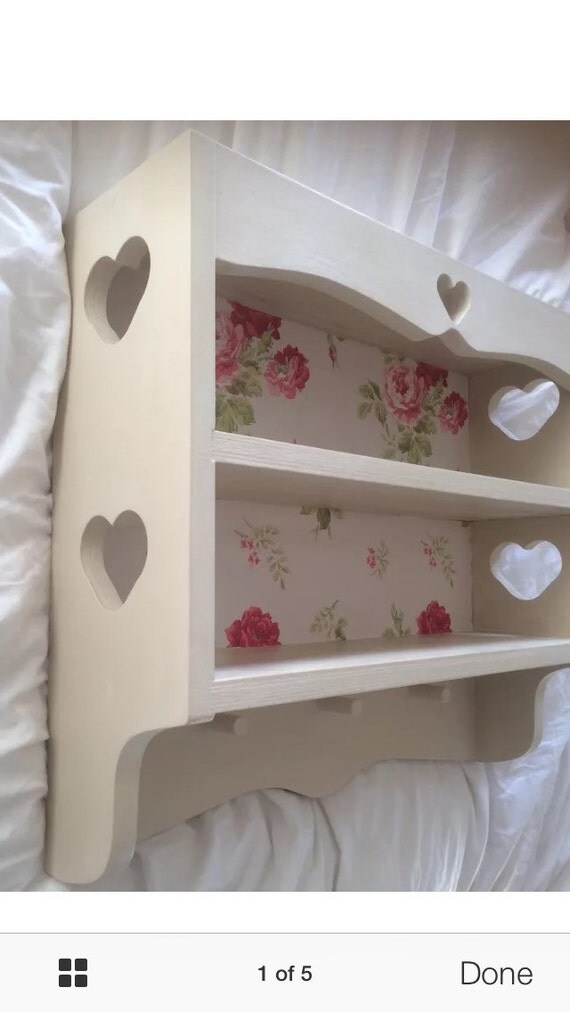 Shabby chic kitchen bathroom nursery shelf shelves peg pegs unit heart cut outs with Cath 