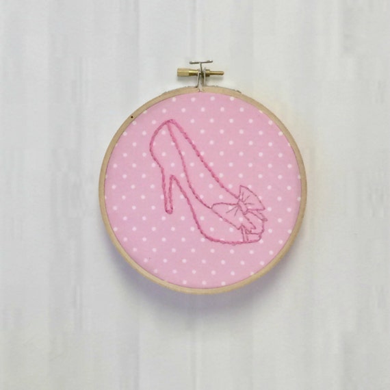 FREE SHIPPING Embroidered Hoop Art Pink Shoe by thegirlystitch