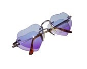 FREE SHIPPING, Blue and purple heart shaped rimless sunglasses with metal arms cute lolita beach accessories