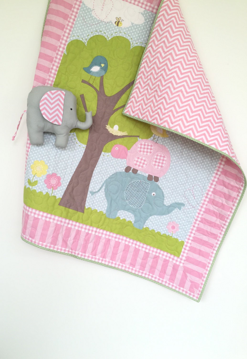 Modern Baby quilt Elefant themed nursery by BabyQuiltsbyRomiW