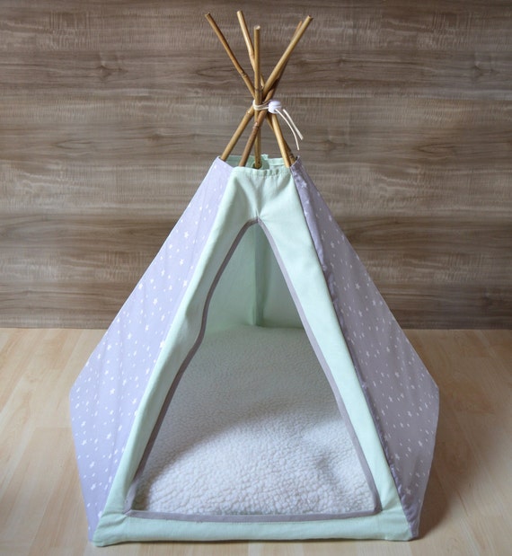 Tipi tente pour Chat/Chien gris et menthe LARGE avec coussin
