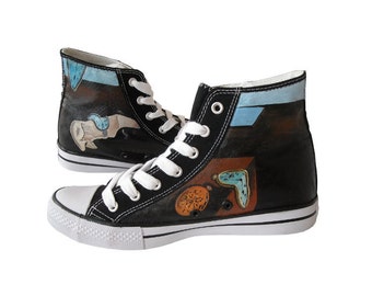 Hand painted sneakers: Salvador Dali theme, Dali shoes, surrealistic shoes, hand painted shoes, chucks, Converse/Unbranded