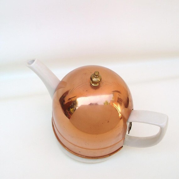 Vintage White Hall Teapot Copper Metal Tea Cozy Hall Tea Pot