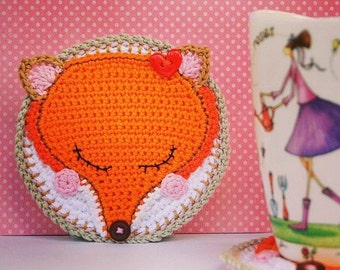 Crochet fox coaster - pattern DIY