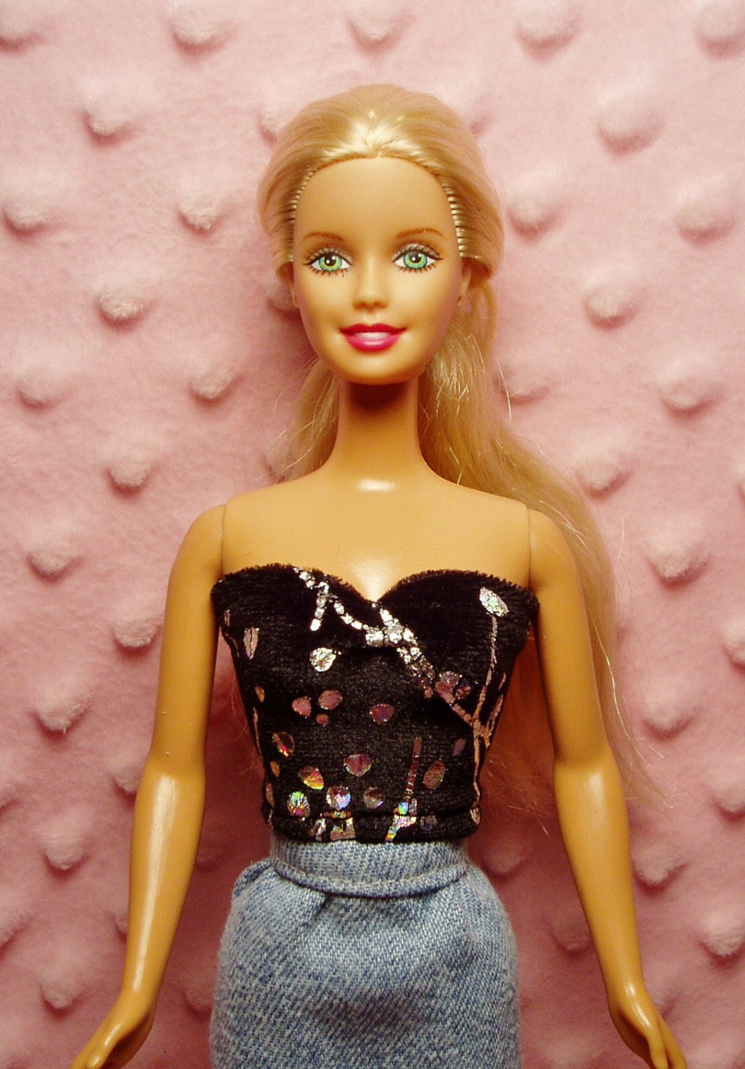 Barbie Clothes Black And Silver Velvet Tube Top By Barbieoutfits