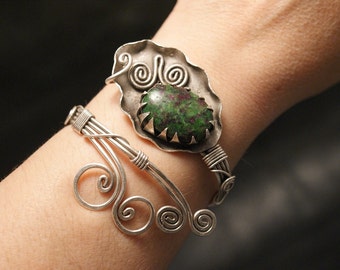 Azurite Bracelet, Wire Wrapped Bracelet, Silver Cuff Bracelet, Wire Wrapped Jewelry Handmade, Wire Wrap Jewelry, Gift For Her