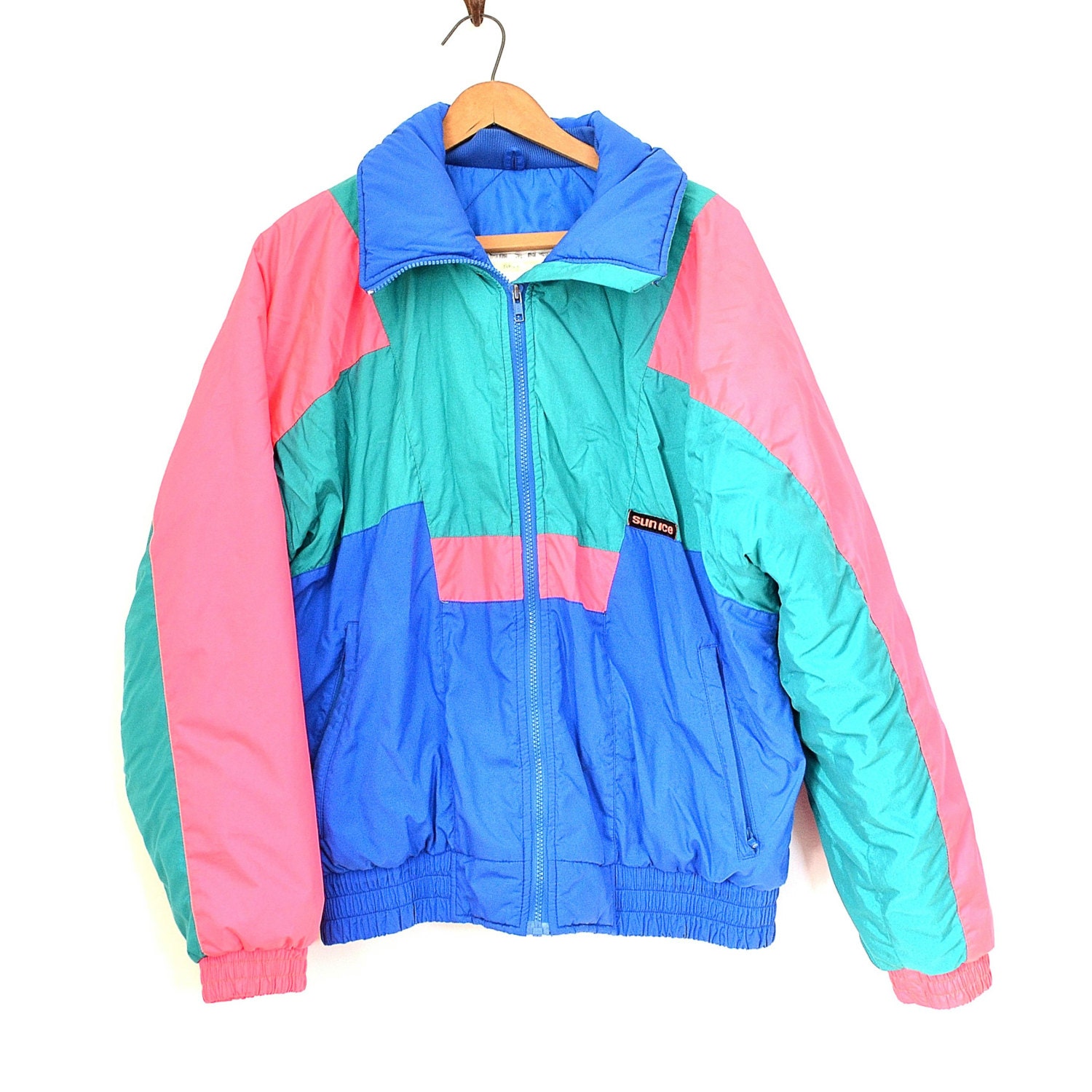 Neon Sun Ice Jacket 90s Teal and Pink Throwback Vtg Ski