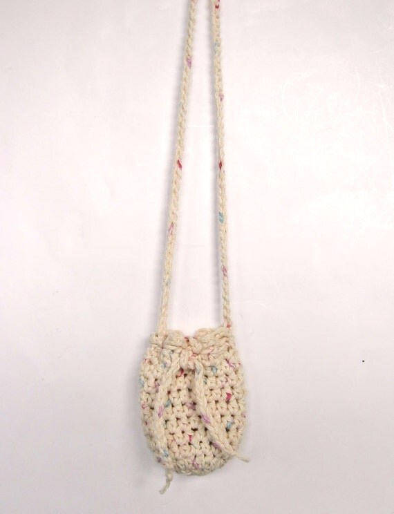 Beige Crochet Necklace Pouch Rune Bag Gem by ...