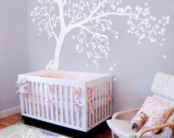 Large White tree decal Huge Tree wall decal Wall Art Tattoo Wall Mural Stickers Wall Decals Decor - NT016_b