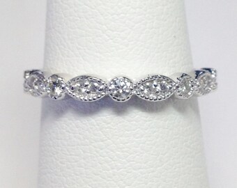 0.25CT Diamond Art Deco Antique Style Half Eternity Band Diamonds Wedding Bands, Stackable Rings Platinum, 18K, 14K White, Yellow, Rose Gold