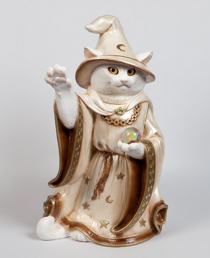 Cat Wizard White With Yellow Eyes Highly Detailed Wizard