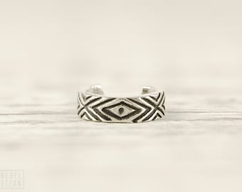 Sterling Silver Ear Cuff Earring Aztec Evil Eye Chevron Ear Wrap Earrings Boho Jewelry - ECU006 SS
