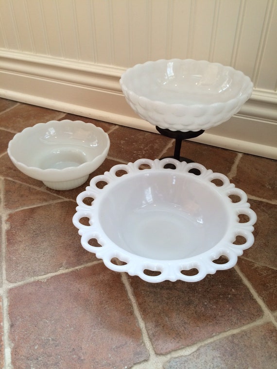 Milk Glass Serving Bowls Set of 3 by TwoBeContinued on Etsy