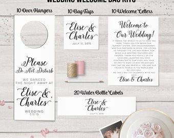 Monogram Wedding Water Bottle Labels Wedding Welcome Bag Kit