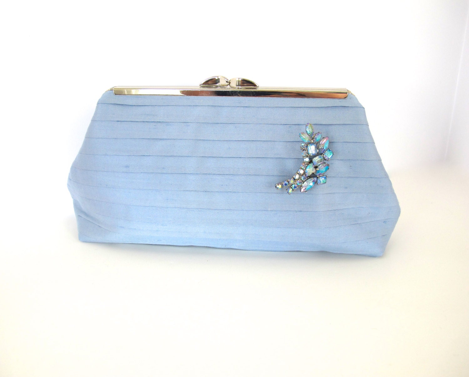 Blue silk clutch/light blue/cornflower blue/ blue evening