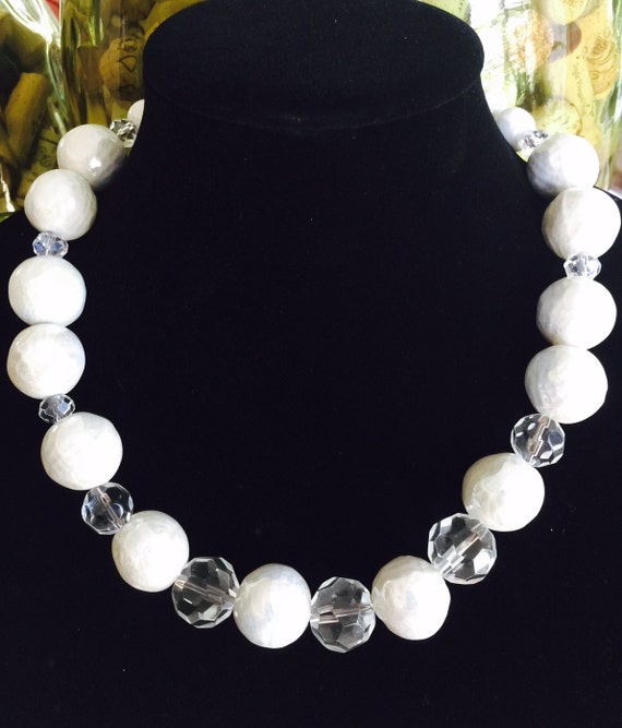 White Statement Necklace Bride Necklace White Crystal