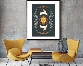 Happy bunny, giclee print, folk art print, living room wall art, wall decor, motivational print, prints illustrations, modern art, wall art