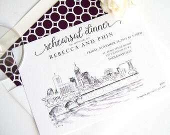 Indianapolis Skyline Rehearsal Dinner Invitations (set of 25 cards)